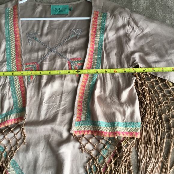 Judith March Duster Cardigan Boho Western Brown Crochet Fringe Sz M - Picture 7 of 8